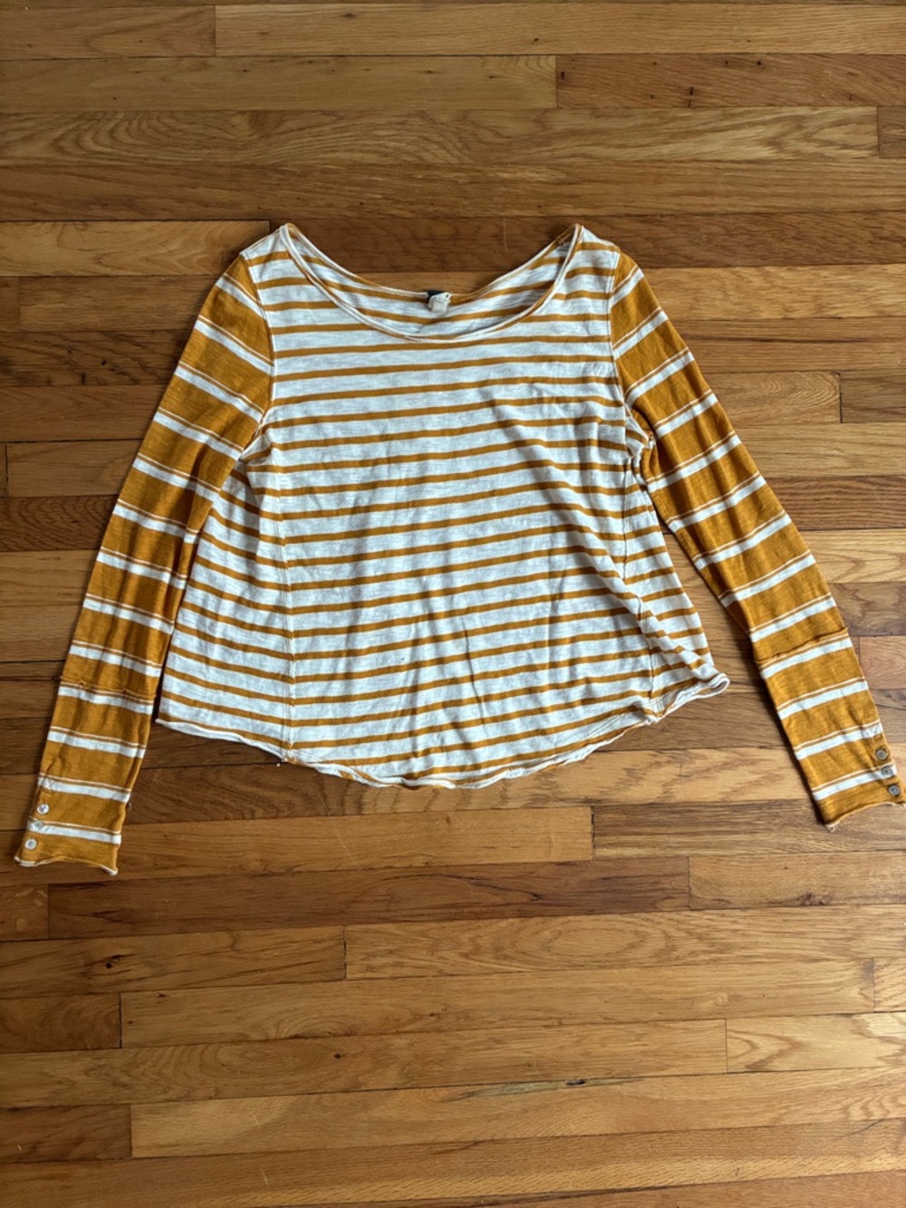We The Free Striped Long Sleeve Tee Small Mix It Mustard Yellow Scoop Neck Loose